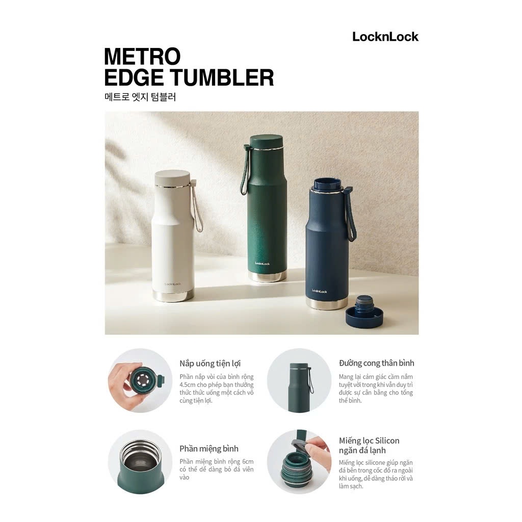 Bình giữ nhiệt LocknLock Metro Edge Tumbler LHC4199 (620ml) LHC4198 (470ml) kèm quai xách - K-MALL