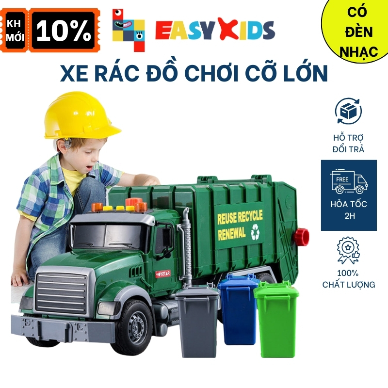 Xe Rác Đồ Chơi, Xe Chở Rác Đổ Rác Cỡ Lớn Toystar Cho Bé Có Đèn Nhạc Như Thật