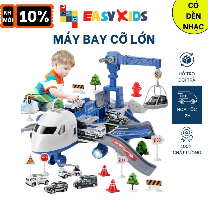 Máy bay đồ chơi trẻ em cỡ lớn biến hình, hiệu ứng âm thanh, ánh sáng, có cần cẩu, đa chức năng