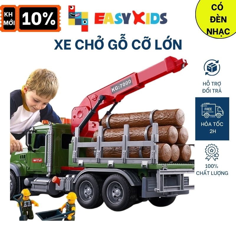 Xe Đồ Chơi Cho Bé Xe Chở Gỗ Mô Hình 1:12 Cỡ Lớn Như Thật Toystar Có Đèn Nhạc