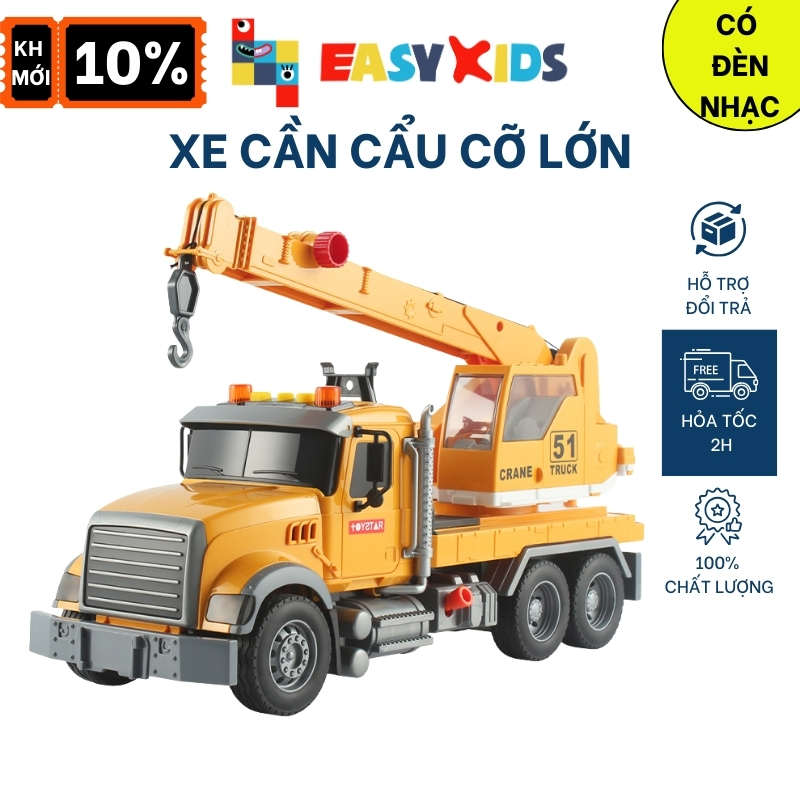 Xe Cần Cẩu Đồ Chơi Cho Bé Toystar, Xe Công Trình Cần Cẩu Cỡ Lớn Có Đèn Nhạc Như Thật