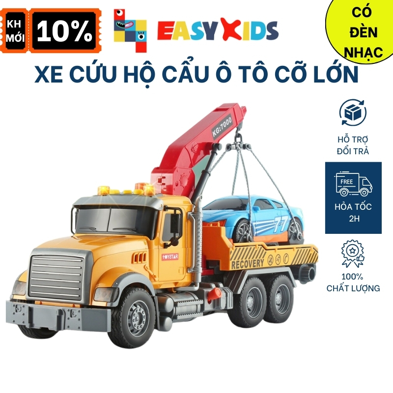 Xe Cứu Hộ Đồ Chơi Cỡ Lớn Cho Bé Toystar, Xe Cần Cẩu Cứu Hộ Ô Tô Giao Thông Có Đèn Nhạc Như Thật