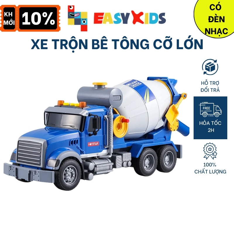 Xe Trộn Bê Tông Đồ Chơi Toystar, Mô Hình Xe Bồn Trộn Bê Tông Cỡ Lớn Có Đèn Nhạc Như Thật