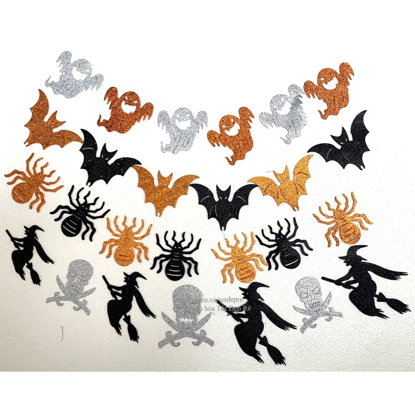 1 Hình - Dây treo Halloween cao cấp con ma, phù thủy, con nhện, con dơi , đầu lâu trang trí Halloween  vải dạ nhũ đẹp
