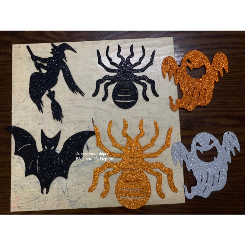 1 Hình - Dây treo Halloween cao cấp con ma, phù thủy, con nhện, con dơi , đầu lâu trang trí Halloween  vải dạ nhũ đẹp