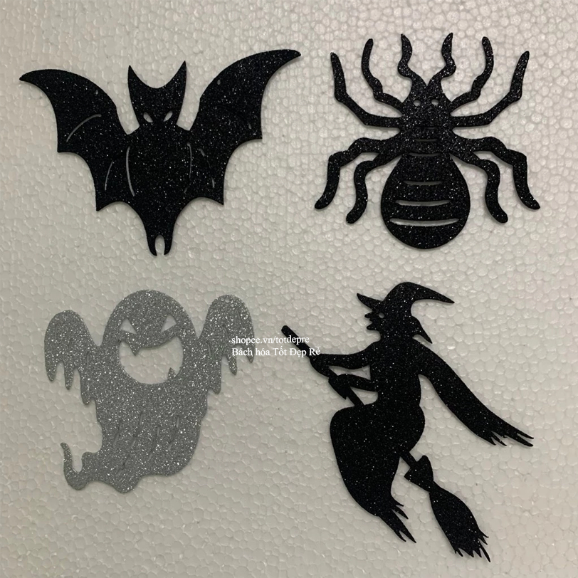 1 Hình - Dây treo Halloween cao cấp con ma, phù thủy, con nhện, con dơi , đầu lâu trang trí Halloween  vải dạ nhũ đẹp