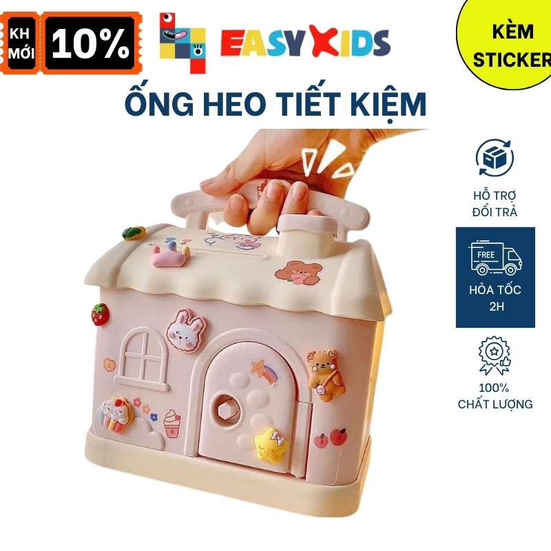 Hộp Ống heo đựng tiền tiết kiệm có khóa dễ thương kèm sticker cho bé ...