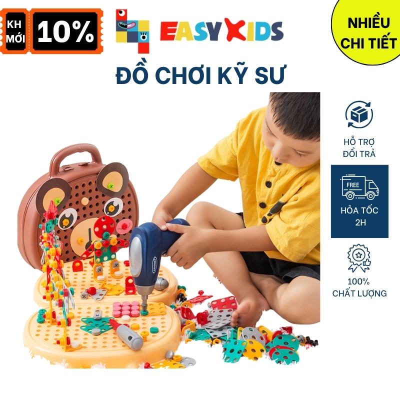 Đồ Chơi Lắp Ráp Lắp Ghép Vali Kỹ Sư Cho Bé, Đồ Chơi Nhập Vai Kèm Khoan Điện, Vặn Ốc Vít