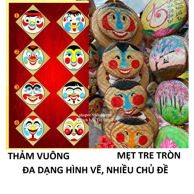 Mẹt vẽ mặt hề - Mẹt vẽ trang trí họa tiết dân gian hoặc phong cảnh đẹp decor trung thu , nhà hàng , cửa tiệm