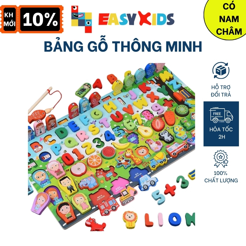 Đồ chơi câu cá bảng gỗ chữ cái, chữ số, phương tiện giao thông, người thân, con vật nhiều chi tiết