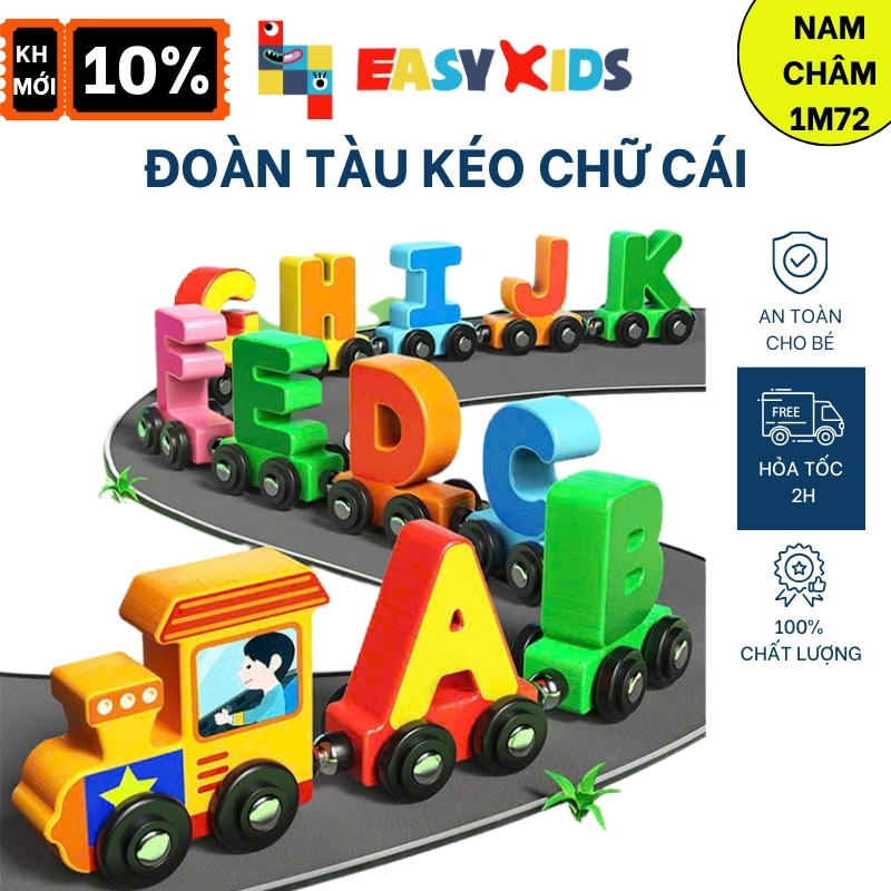 Đoàn Tàu Nam Châm Chữ Cái, Chữ Số, Đồ Chơi Giáo Dục Bằng Gỗ