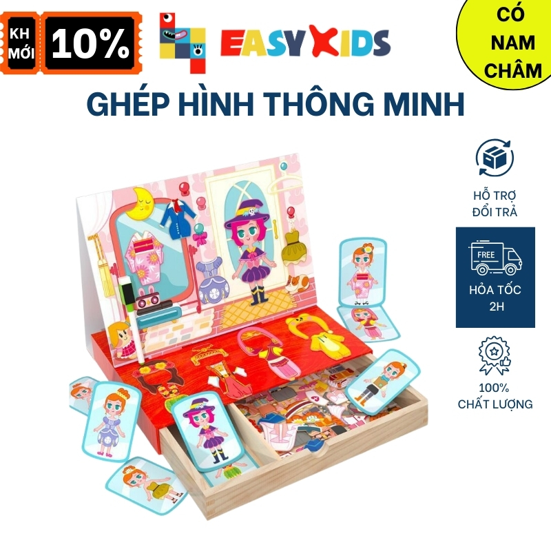 Bộ Ghép Hình Nam Châm Đa Chức Năng Bằng Gỗ 2 Mặt Cho Bé Phát Triển Trí Sáng Tạo Nhiều Chủ Đề