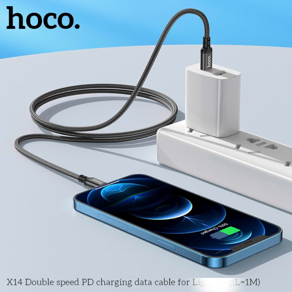Cáp Sạc Nhanh Hoco X14 PD 20W, Type-C to LN, Sạc Nhanh 3A Dây,Bọc Dù Chống Đứt, Gãy Gập,Dài 1m - Hàng Chính Hãng | BigBuy360 - bigbuy360.vn
