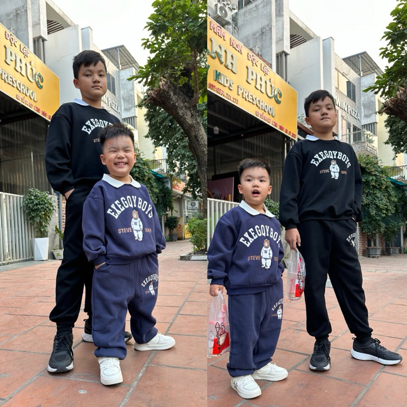 Set đồ thu đông trẻ em Bộ nỉ dài tay bé trai 20-55kg hoạ tiết gấu boy bộ quần áo trẻ em chất đẹp