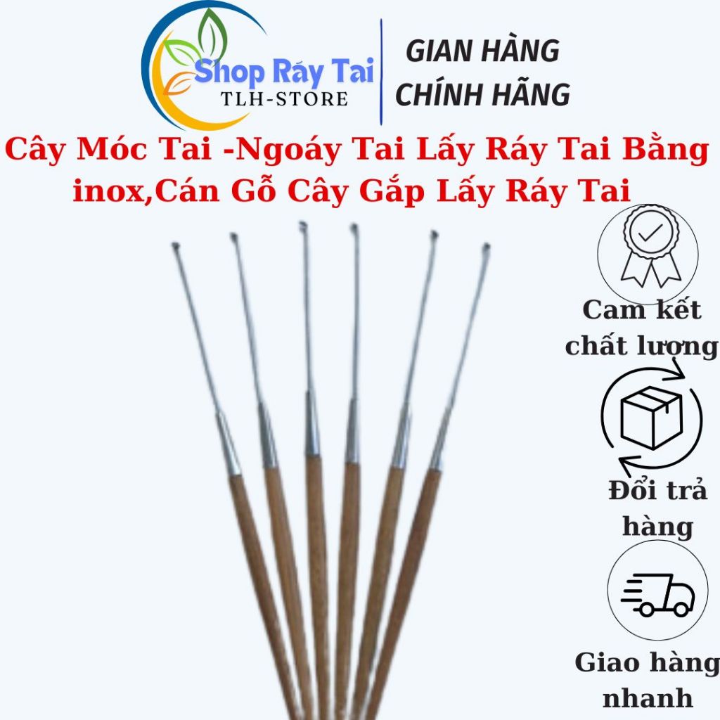 Combo 5 Cây Móc Tai -Ngoáy Tai Lấy Ráy Tai Bằng inox,Cán Gỗ Cây Gắp Lấy ...