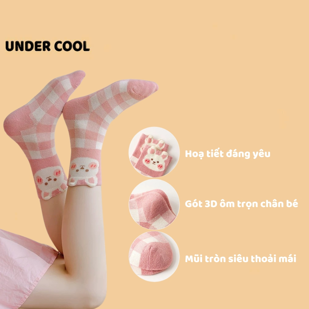 Set 5 Đôi Tất Vớ UNDERCOOL Cotton họa tiết Quả Cherry Thỏ Ô Vuông sợi bông mềm mại cho bé gái TC84