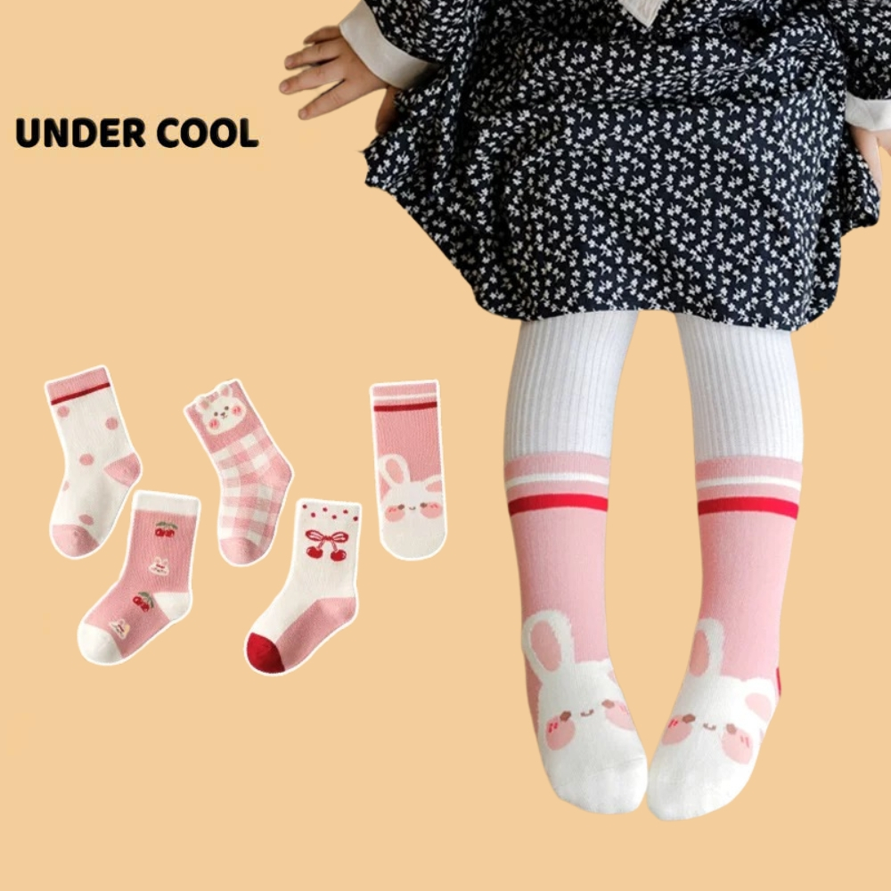 Set 5 Đôi Tất Vớ UNDERCOOL Cotton họa tiết Quả Cherry Thỏ Ô Vuông sợi bông mềm mại cho bé gái TC84