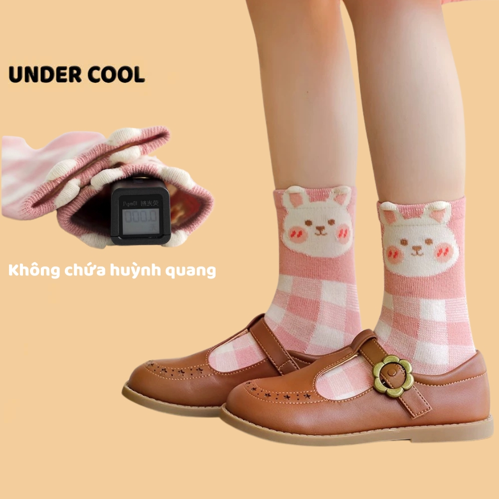 Set 5 Đôi Tất Vớ UNDERCOOL Cotton họa tiết Quả Cherry Thỏ Ô Vuông sợi bông mềm mại cho bé gái TC84