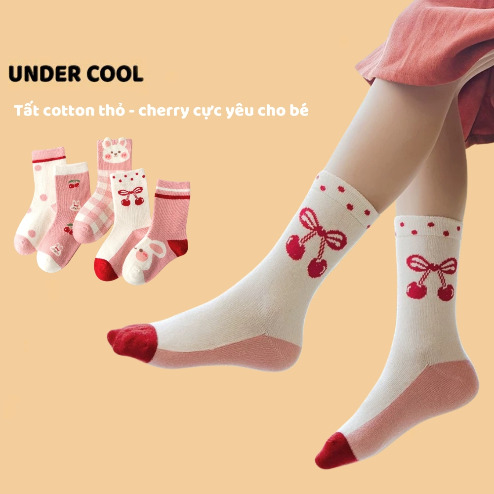 Set 5 Đôi Tất Vớ UNDERCOOL Cotton họa tiết Quả Cherry Thỏ Ô Vuông sợi bông mềm mại cho bé gái TC84