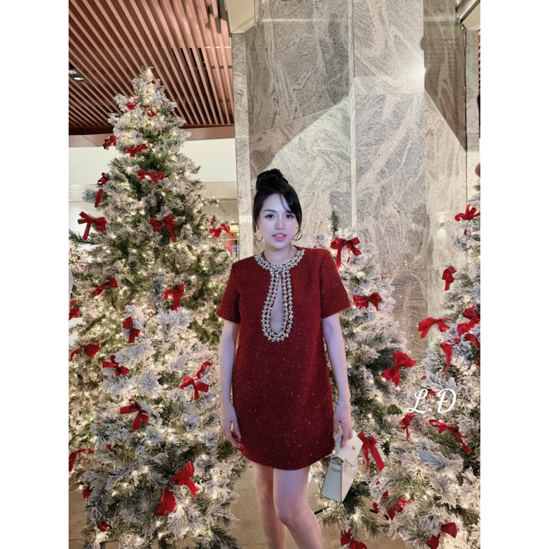 Váy dạ bling phối cổ đá sang trọng