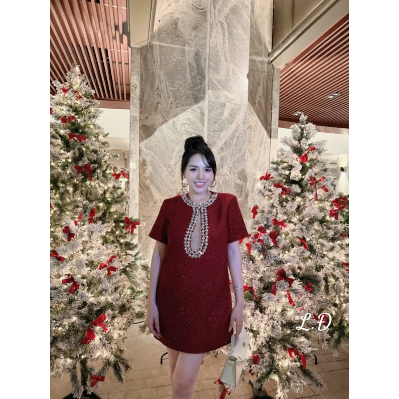 Váy dạ bling phối cổ đá sang trọng