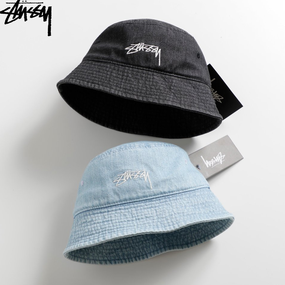 Mũ Vành Bo, Nón Bucket STU:SSY Thêu Chữ Ký Chất Vải Jean Denim Mềm ...