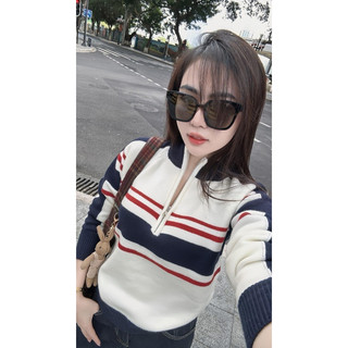 Áo Khoác Len Nữ Dài Tay Kéo Khóa Kẻ Ngang Trơn Basic Xinh Xắn QCCC Cao Cấp