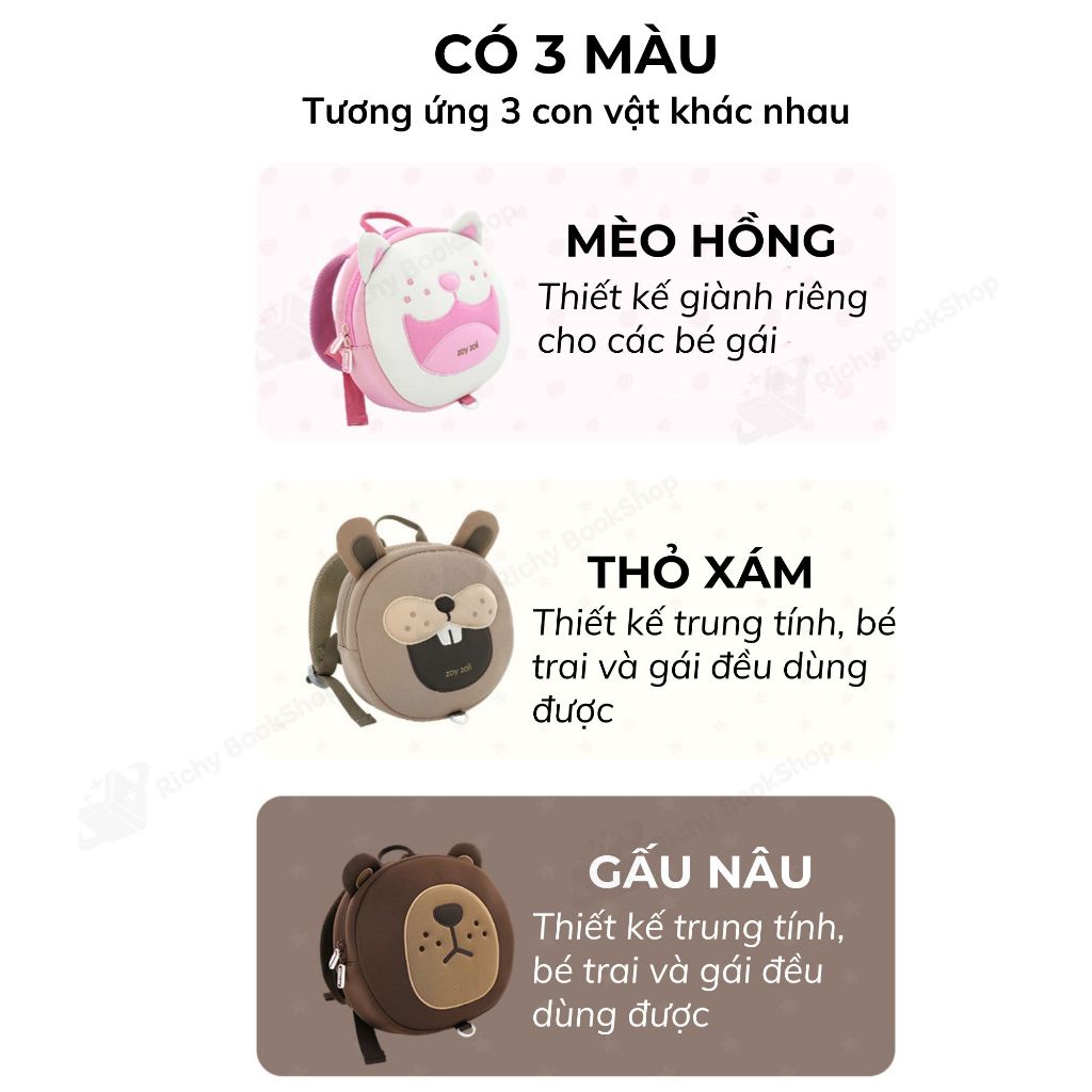 Balo, cặp hình thú cho bé mầm non chính hãng cao cấp kèm dây chống lạc - Zoyzoii Animal Series Safety Backpack mã B32