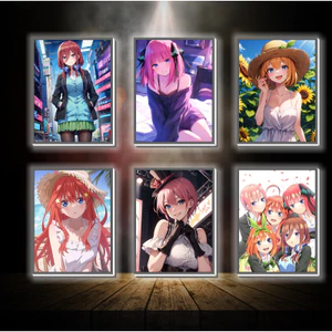 Tranh đèn led 3D đổi màu Nhà có 5 nàng dâu - Tranh đèn led 3D ANIME trang trí bàn làm việc, đèn ngủ