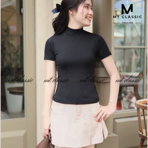 Áo thun cổ lọ ngắn tay, áo cổ cao có tay chất thun tăm nhí co giãn 4 chiều mềm mịn, thoáng mát - MT Classic