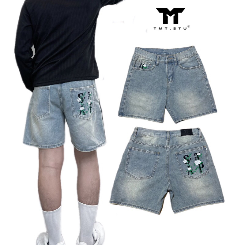 SHORT JEANS EMBROIDERY “S-T-A-P FLOWER” - UNISEX NAM NỮ, FORM TRÊN GỐI. TMTD39