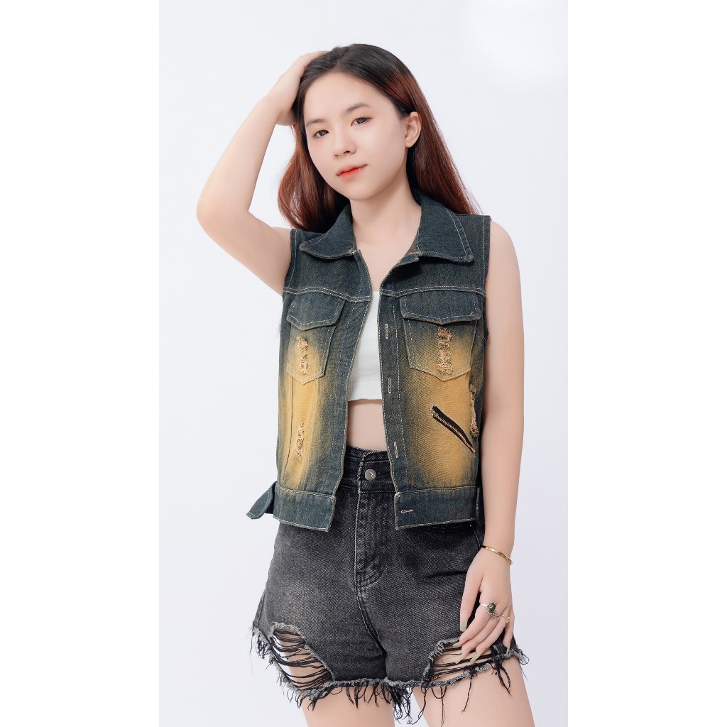 Mẫu Áo Gile RÊU Mới Hottrend Dáng Croptop Mix Màu Lạ Mắt Women - MÀU RÊU BT-010
