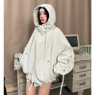 Áo Khoác Zip Cổ Cao Phối Dây Cúc YC1996 - Áo khoác nỉ dây kéo phối cúc bấm cực chất