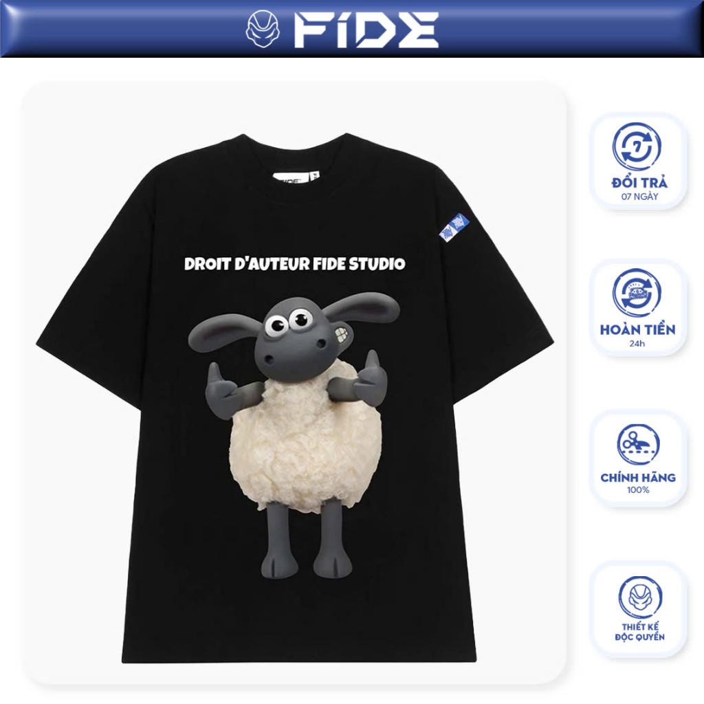 Ảnh Áo thun FIDE Cừu Shaun phông trơn nam nữ cổ tròn unisex SHAUN 07 1