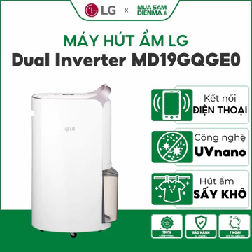 Máy hút ẩm LG Dual Inverter MD19GQGE0 81m2 | Máy lọc khí hút ẩm LG 19L công nghệ diệt khuẩn UVnano