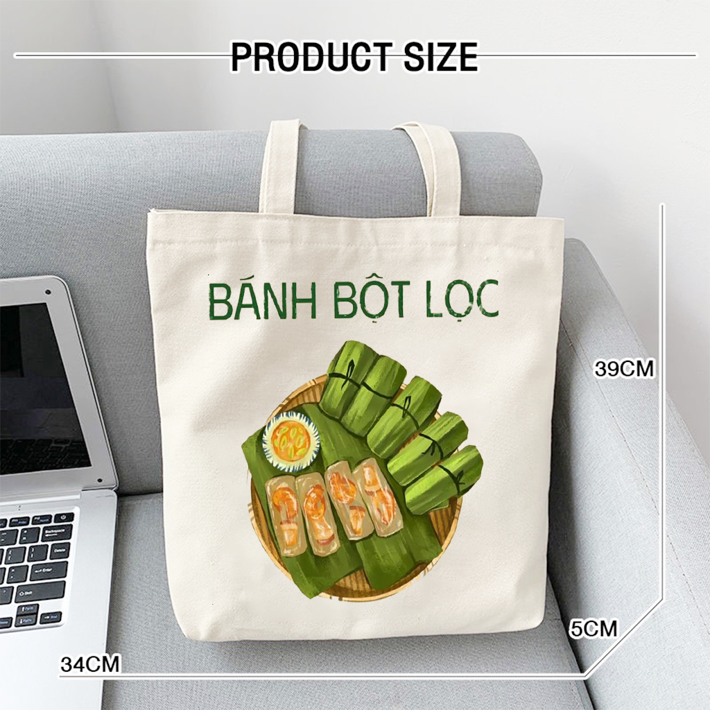 Túi tote Việt Nam-Túi vải canvas bộ sưu tập ẩm thực Việt Nam ngộ nghĩnh kích thước 35x40 TOTa08