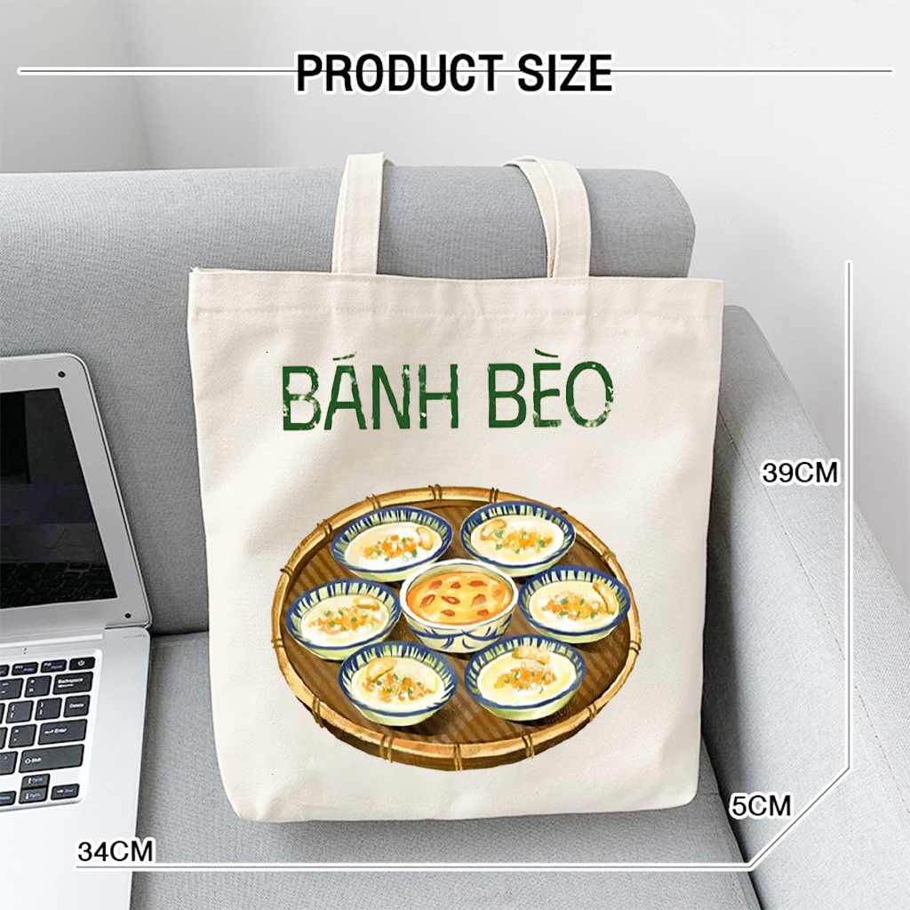 Túi tote Việt Nam-Túi vải canvas bộ sưu tập ẩm thực Việt Nam ngộ nghĩnh kích thước 35x40 TOTa08