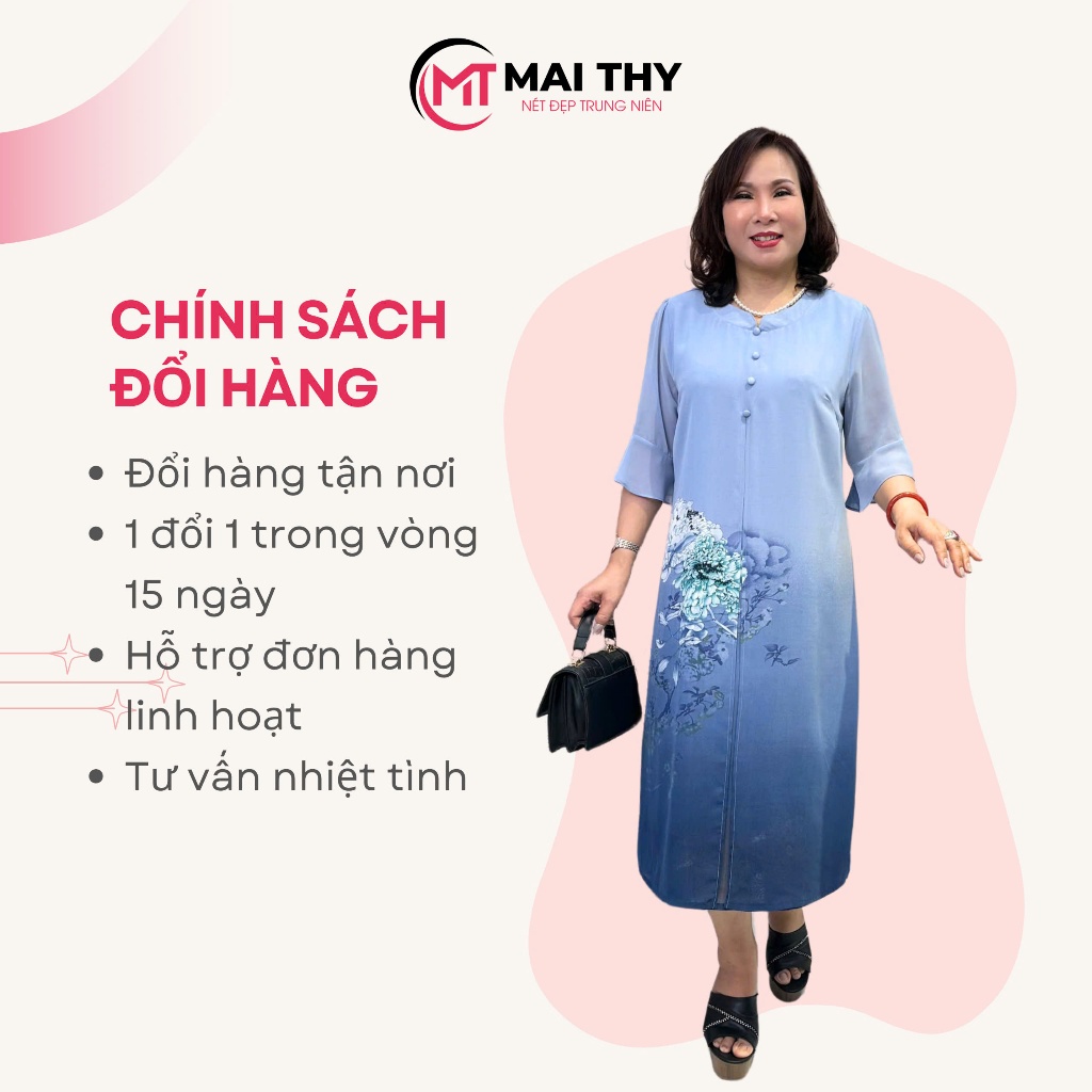 Ảnh Đầm Trung Niên Nữ MAI THY, Váy Thiết Kế Xẻ Tà Voan 3 Lớp Cho Mẹ Trung Tuổi Nữ Tính Lịch Sự | Thời Trang Trung Niên U50 2