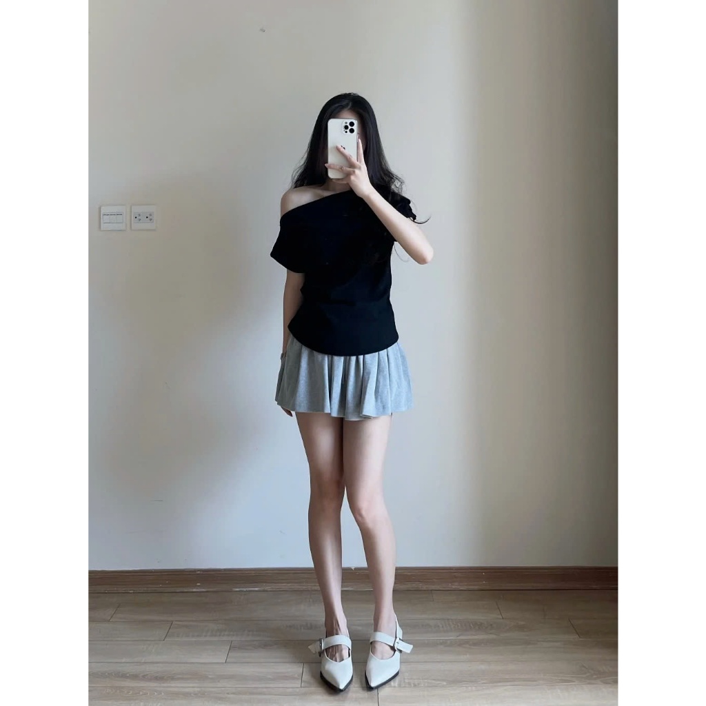 Áo Thun Lệch Vai Xếp Ly Vải Lông Thỏ Loại Đẹp Kiểu Sườn Nhún Eo Điệu Đà, Áo Phông Form Vừa Chất Vải Co Dãn Mềm Mịn m08