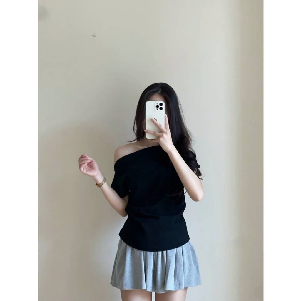 Áo Thun Lệch Vai Xếp Ly Vải Lông Thỏ Loại Đẹp Kiểu Sườn Nhún Eo Điệu Đà, Áo Phông Form Vừa Chất Vải Co Dãn Mềm Mịn m08
