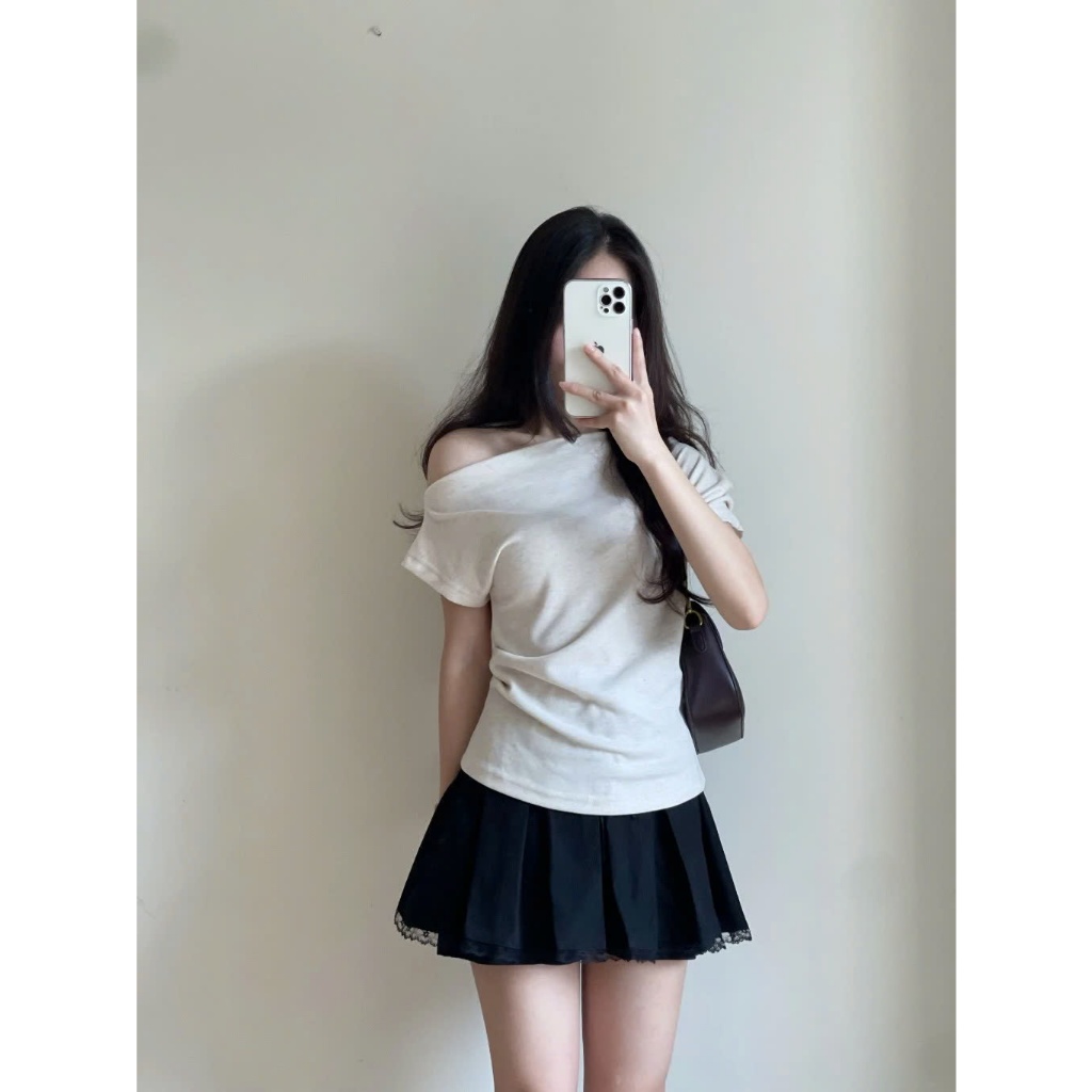 Áo Thun Lệch Vai Xếp Ly Vải Lông Thỏ Loại Đẹp Kiểu Sườn Nhún Eo Điệu Đà, Áo Phông Form Vừa Chất Vải Co Dãn Mềm Mịn m08