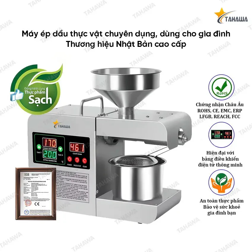 Máy ép dầu thực vật cao cấp Tahawa Nhật Bản TH-X8S - Bảo Hành Chính Hãng 2 Năm - Ép Dầu Lạc, Vừng, Đậu Tương, Dầu Gấc...