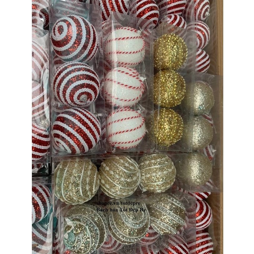 Hộp quà Trái bóng kim tuyến nhũ lấp lánh treo cây thông trang trí Giáng Sinh - Quả châu Noel