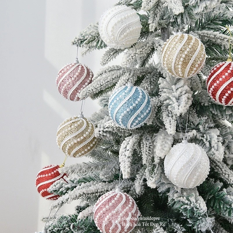 Hộp quà Trái bóng kim tuyến nhũ lấp lánh treo cây thông trang trí Giáng Sinh - Quả châu Noel