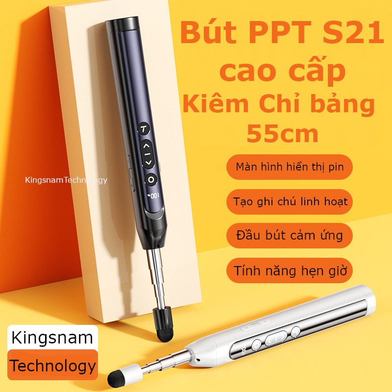 Bút trình chiếu slide powerpoint S21 tích hợp que chỉ bảng laser thuyết trình không dây pin sạc điều khiển từ xa cao cấp