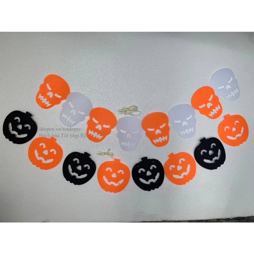 Dây treo bí ngô đầu lâu vải dạ màu cam đen trang trí lễ hội hóa trang Halloween