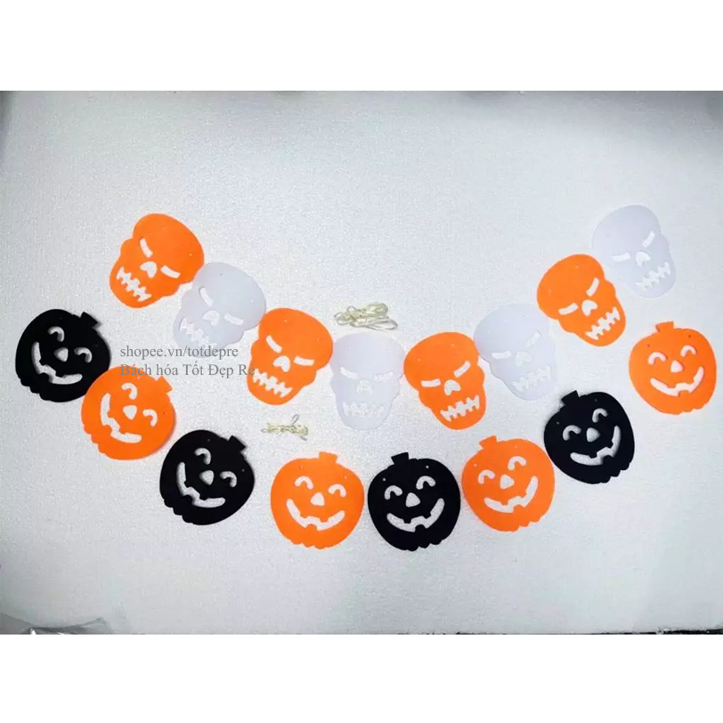 Dây treo bí ngô đầu lâu vải dạ màu cam đen trang trí lễ hội hóa trang Halloween