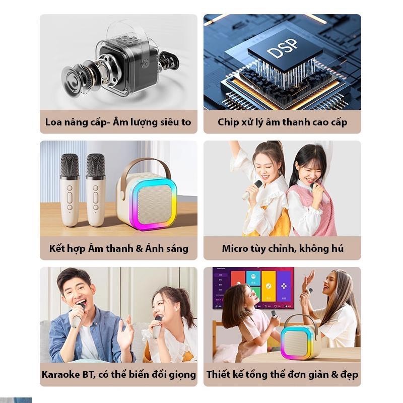 Loa bluetooth K12 Không Dây mini Kèm 2 Micro Thiết Kế Nhỏ Gọn Tiện Dụng