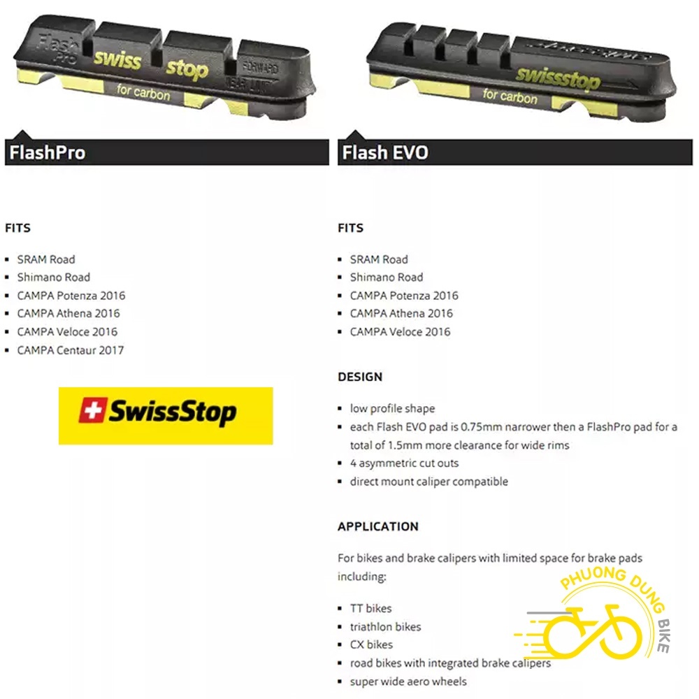 Gôm phanh cho xe đạp road Carbon SwissStop FlashPro FlashEvo - 4 gôm ...