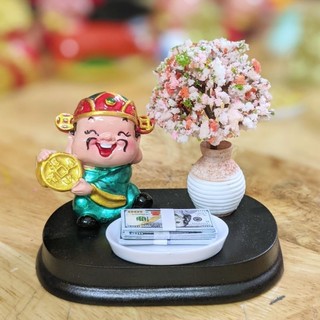 Bộ Thần Tài May Mắn Vàng Tiền Hoa đất Sét